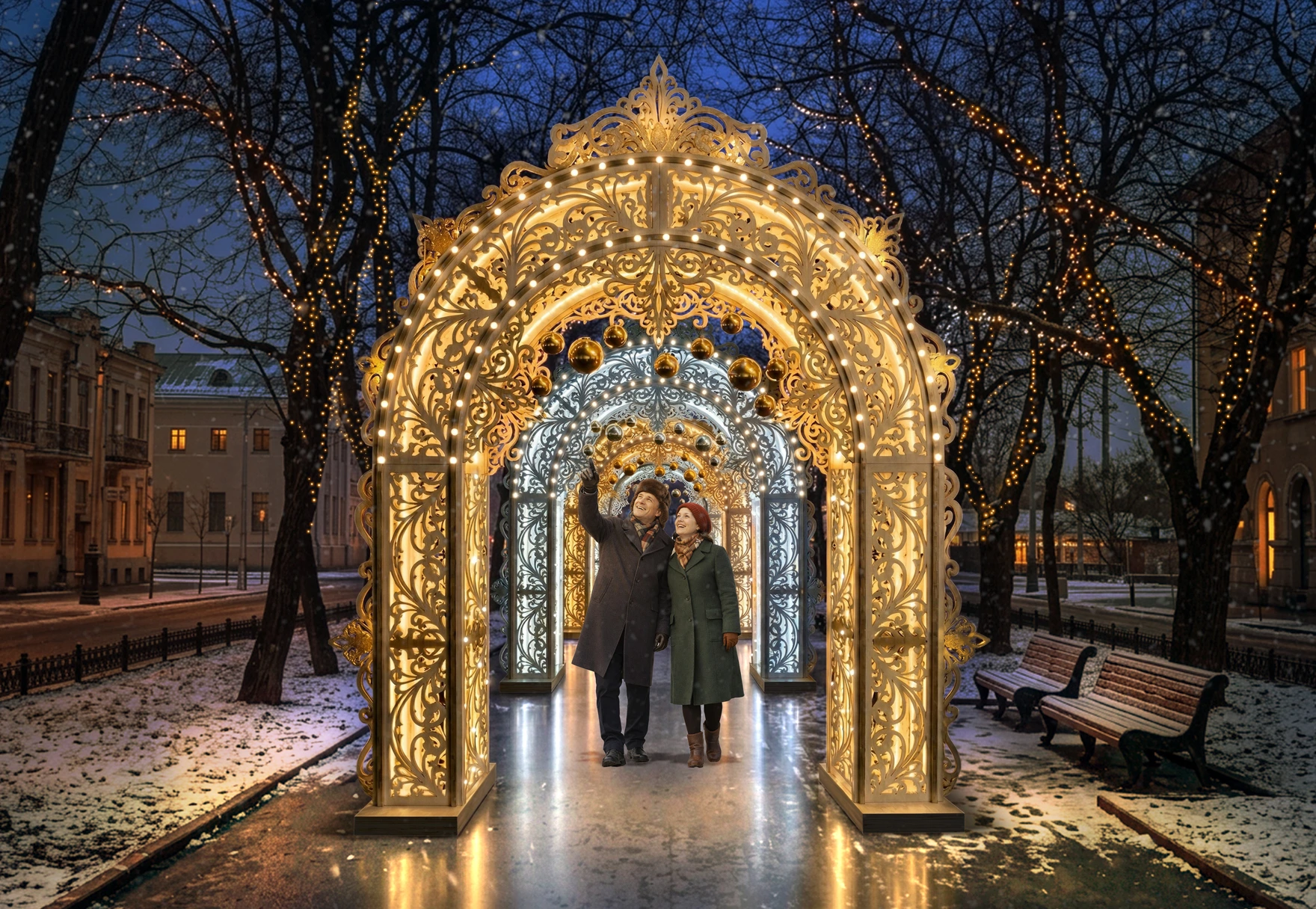 Новогодний световой тоннель «Морозная галерея» для парка