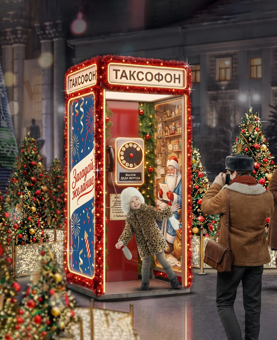 Интерактивный световой арт-объект «Таксофон желаний» для фотозоны