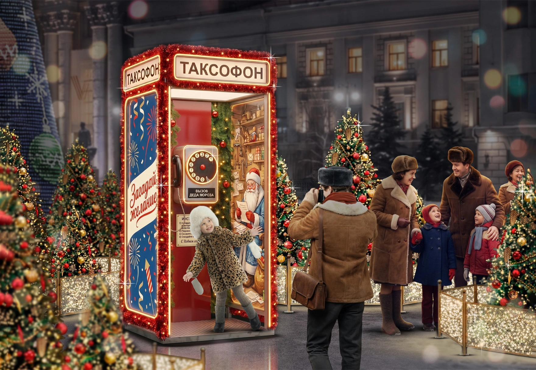 Интерактивный световой арт-объект «Таксофон желаний» для фотозоны