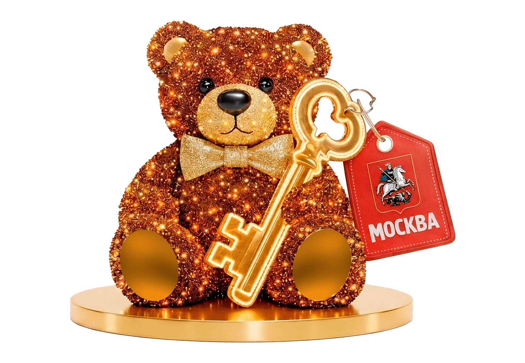 Световая фигура «Мишка с ключом» с биркой и тёплой подсветкой