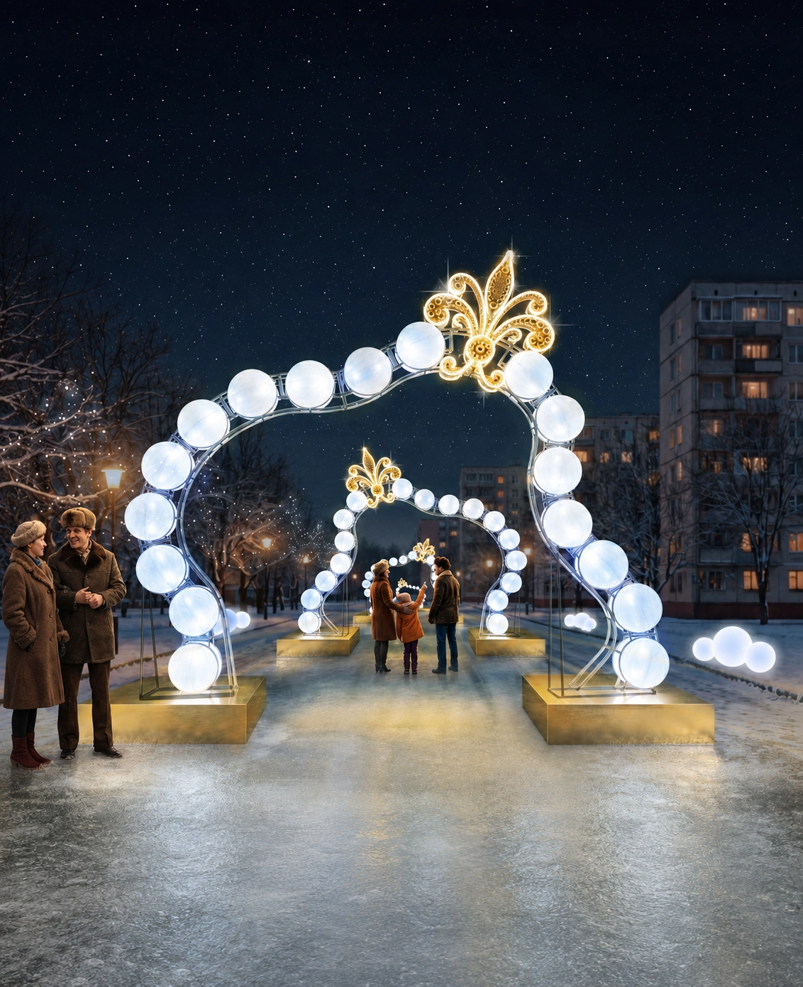 Световая арочная композиция «Жемчужное колье» с LED-сферами