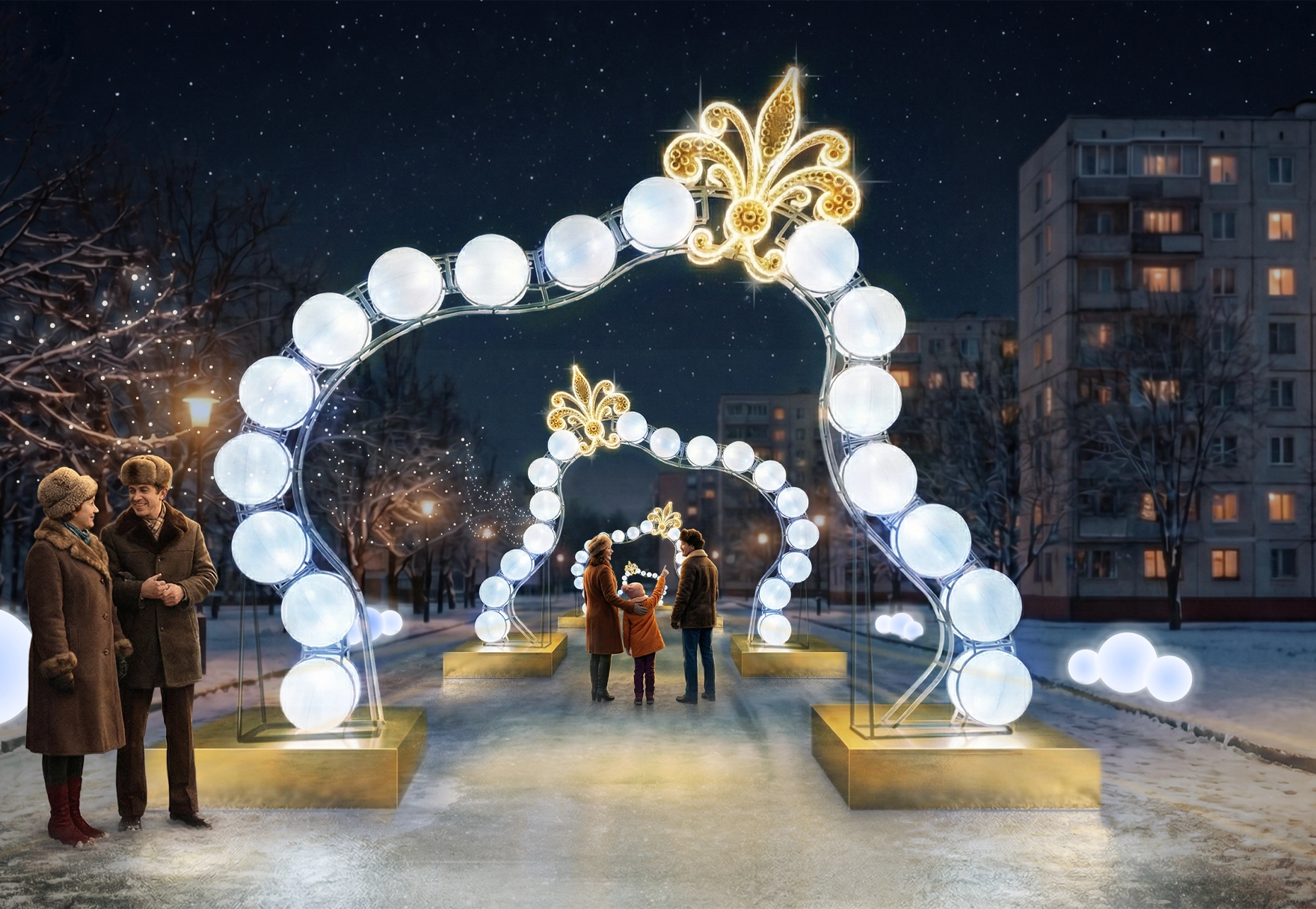 Световая арочная композиция «Жемчужное колье» с LED-сферами