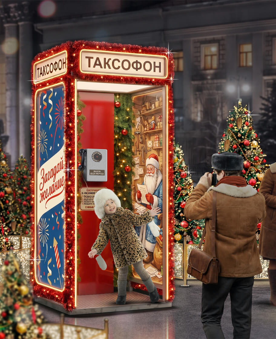 Интерактивный световой арт-объект «Таксофон желаний» для фотозоны
